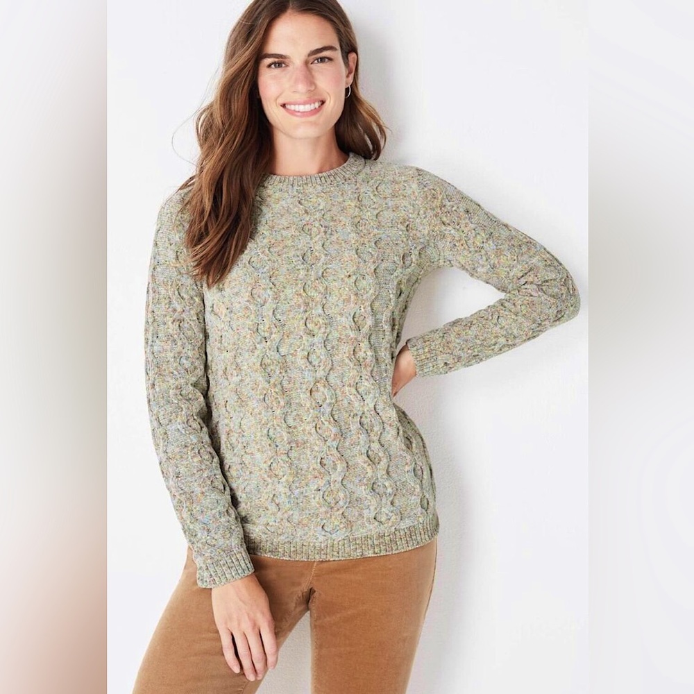 J. Jill Super-Soft Chenille Cable-Knit Crewneck Sage Sweater | XL Petite
